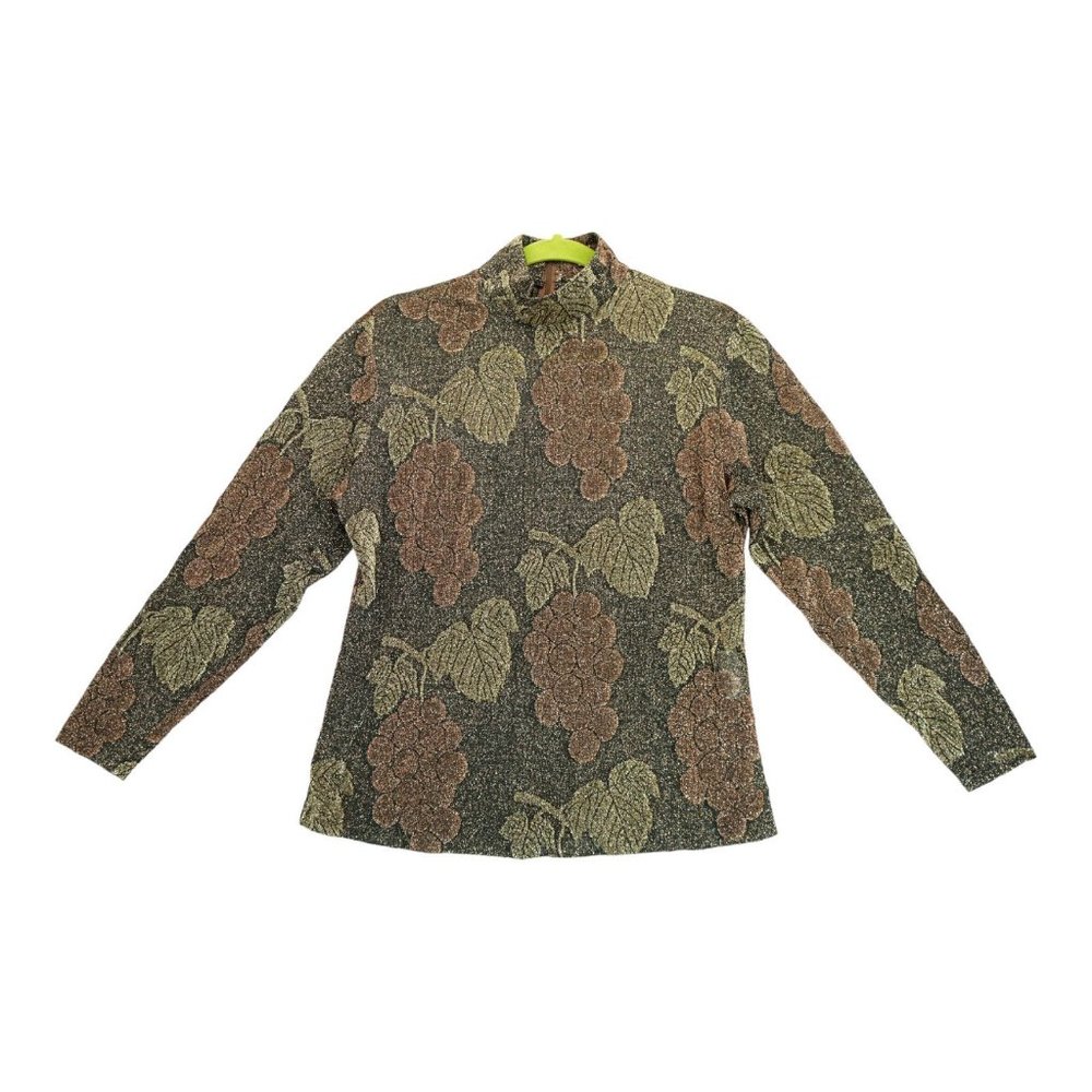 Bianca Nygard Women's Shirt Medium 1/4 Zip Glitter Grapes‎ Gold Long Sleeve Top